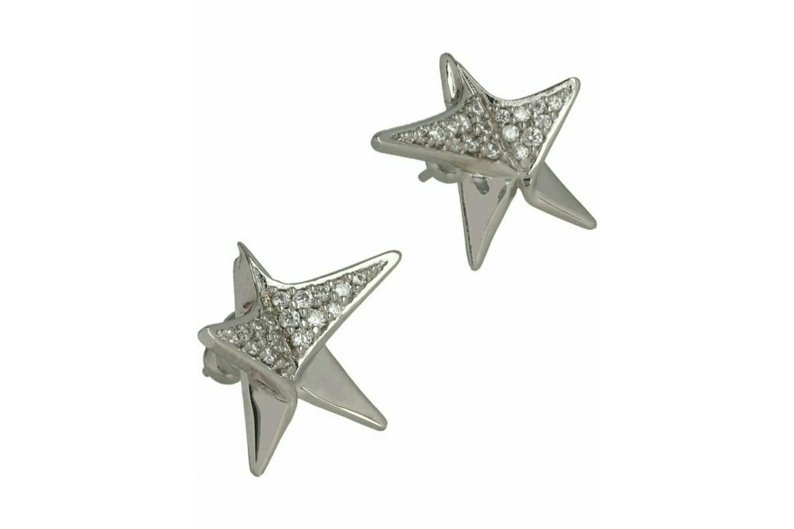 Ferragamo Crystal Embellished Star Earrings Silver